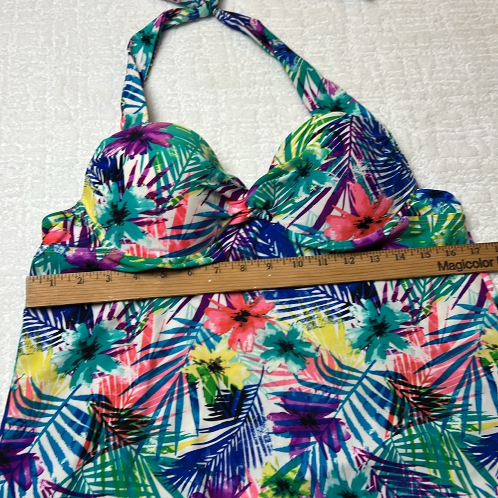 Collections by Catalina Floral Halter Tankini Swim Top Tie Neck Push-up L 12-14 - Picture 7 of 7